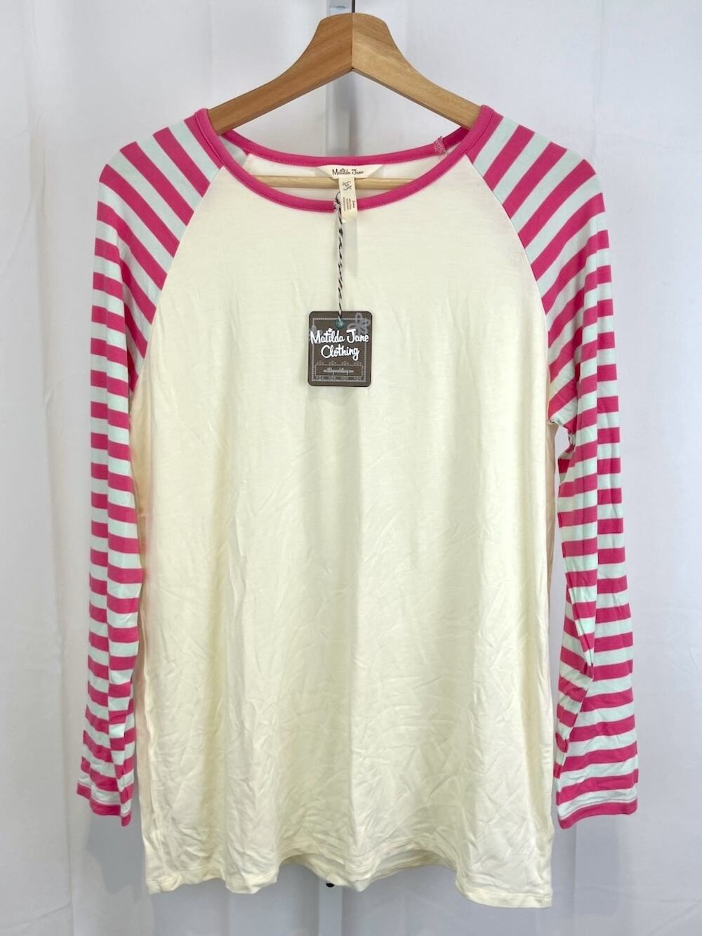 NWT MATILDA JANE M Anytime PJ Top 30685P Raglan Long Sleeve Stripe White Pink